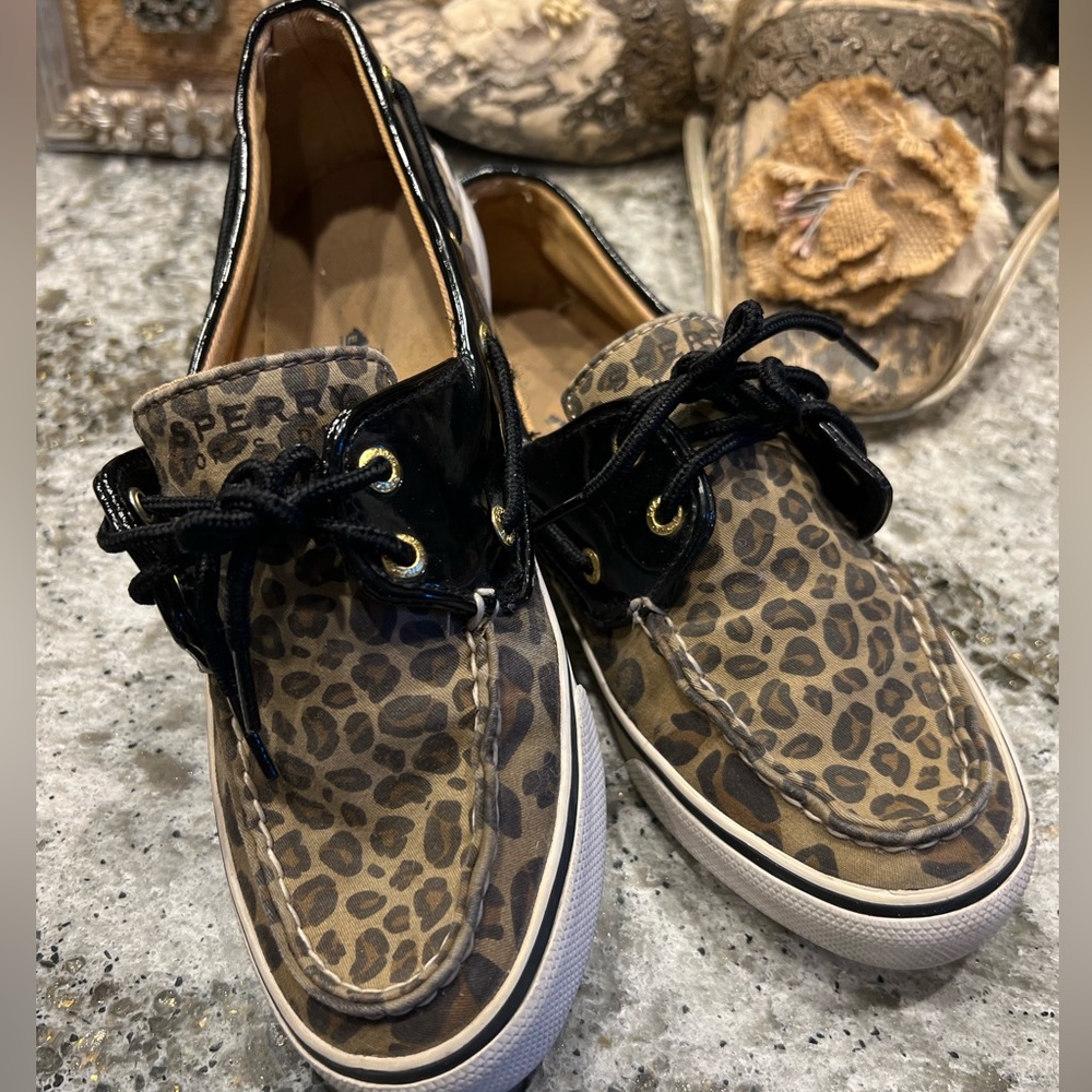 Women’s Sperry leopard and black patent leather